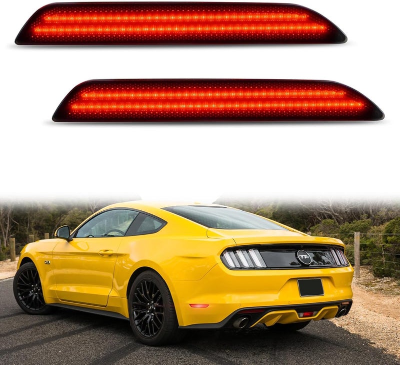 Best View 2PCS Rear Side Marker Lights for Ford Mustang 2015-2023: Red LED Rear Fender Lights Reflectors, Led Bumper Side Marker Lamps Kit Assembly with Smoked Lens, Side Marker Parking Lamps - Image 1